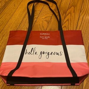 NWOT Clinique x‎ Kate Spade Hello Gorgeous Red Pink White Stripe Tote Bag